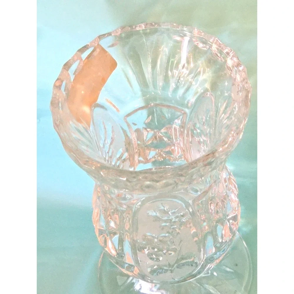 Vtg Crystal Clear Industries Candlestick Holder Yugoslavia 24% Lead Glass Flower